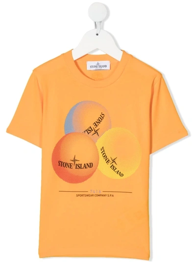 Stone Island Junior Kids' Graphic-print Cotton T-shirt In Orange