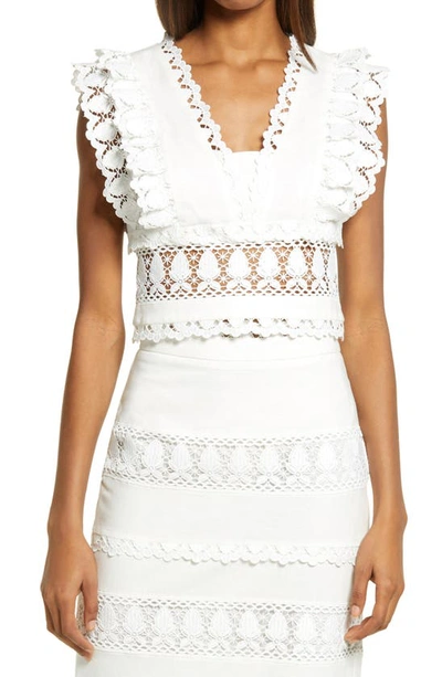 Endless Rose Plunge Neck Lace Top In White