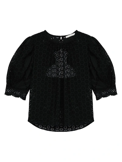 Maje Lilou Gathered Broderie Anglaise Cotton Top In Black | ModeSens