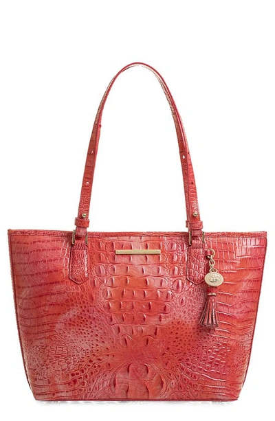 Brahmin Medium Asher Melbourne Leather Tote In Punchy Coral Melbourne