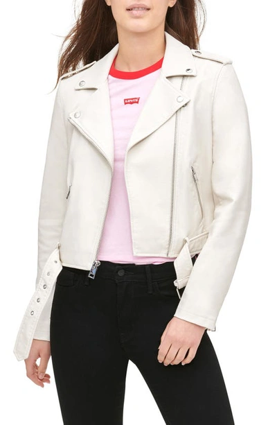 Levi's Faux Leather Fashion Belted Moto Jacket In Oyster