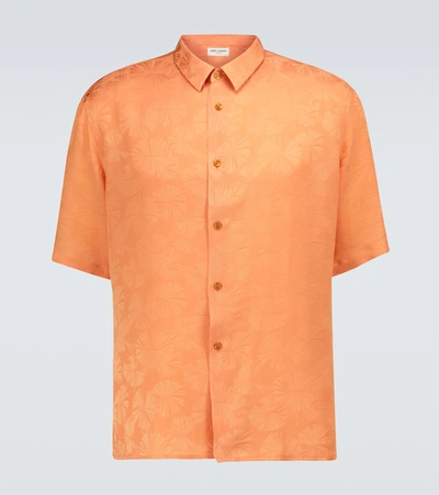 Saint Laurent Short-sleeved Floral Silk Shirt In Orange