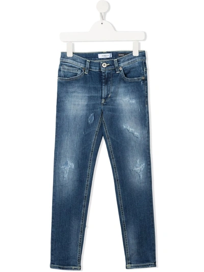 Dondup Teen Slim-fit Distressed Jeans In Blue