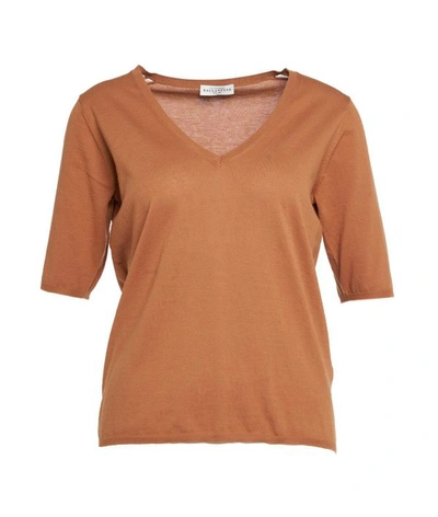 Ballantyne Knit T-shirt In Leather Colour In Brown