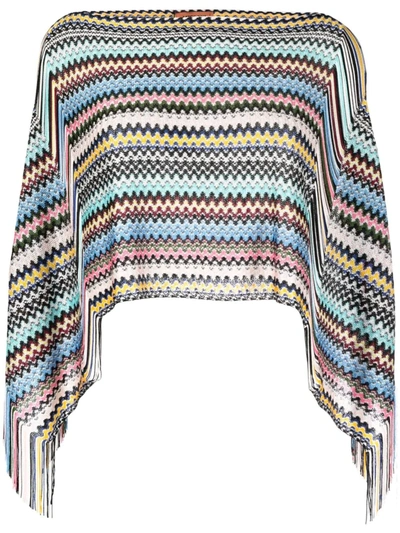 Missoni Striped Poncho With Fringes Detail In Schwarz
