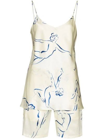 Olivia Von Halle Indya Euripides Printed Silk Pyjamas In White