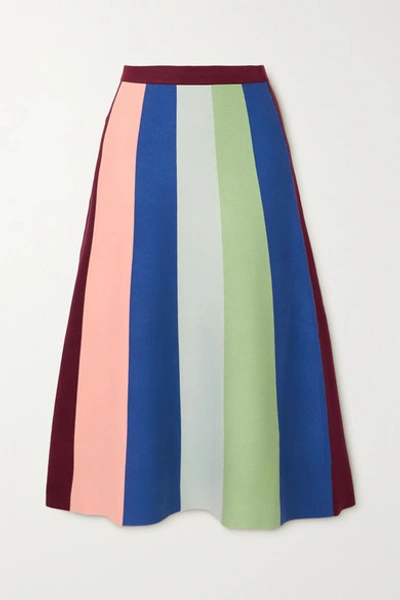 Victoria Victoria Beckham Color-block Stretch-knit Midi Skirt In Stripe