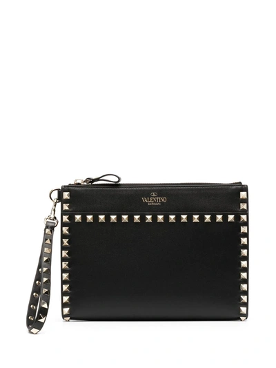 Valentino Garavani Black Rockstud Medium Leather Clutch Bag
