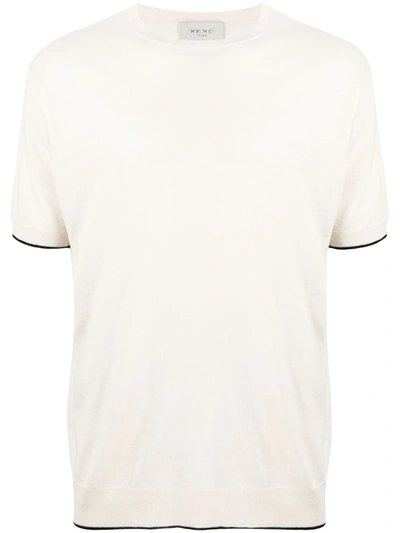 Low Brand Contrasting Detail Knitted T-shirt In White