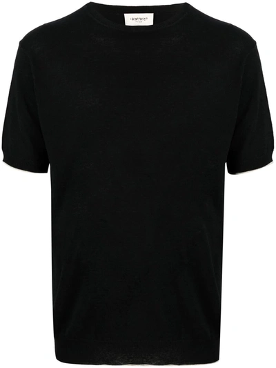 Low Brand Contrasting Detail Knitted T-shirt In Black