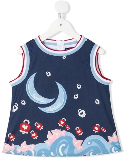 Simonetta Kids' Moon-print Cotton Blouse In Blue