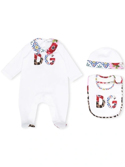 Dolce & Gabbana White Set For Babygirl With Logo In Multicolor