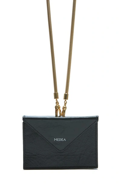 Medea Micro Mini Leather Clutch Necklace In Black Lux