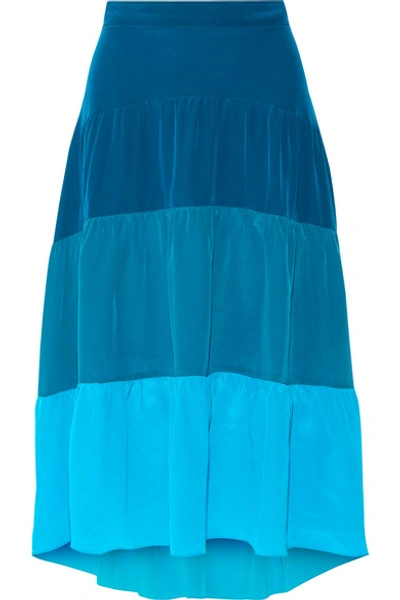 Peter Pilotto Tiered Color-block Silk Crepe De Chine Skirt In Blue