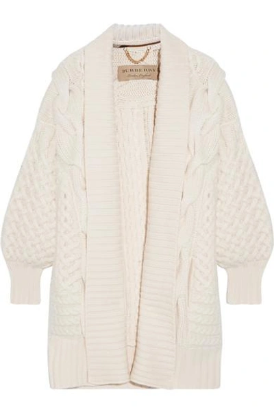 Burberry Cable-knit Wool And Cashmere-blend Cardigan In Natural White