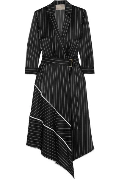Jason Wu Asymmetric Striped Silk-charmeuse Midi Dress In Black