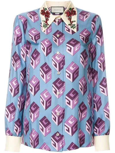 Gucci Gg Wallpaper-print Embellished Collar Silk Blouse In Multicolour
