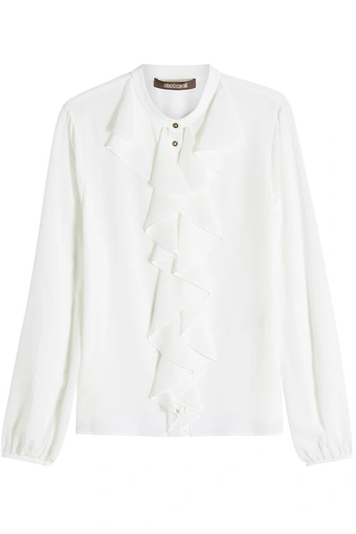 Roberto Cavalli Ruffled Silk Shirt In White