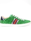 Gucci New Ace Glitter-covered Trainers In Green