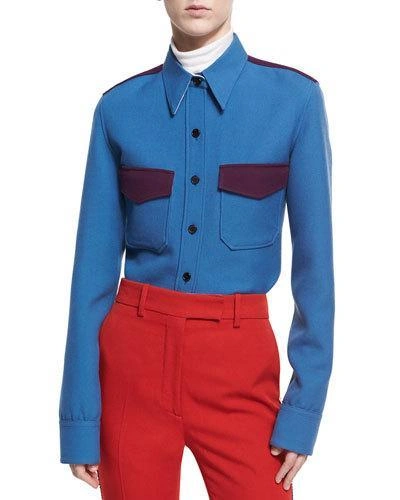 Calvin Klein Collection Wool Twill Western Shirt In Blue