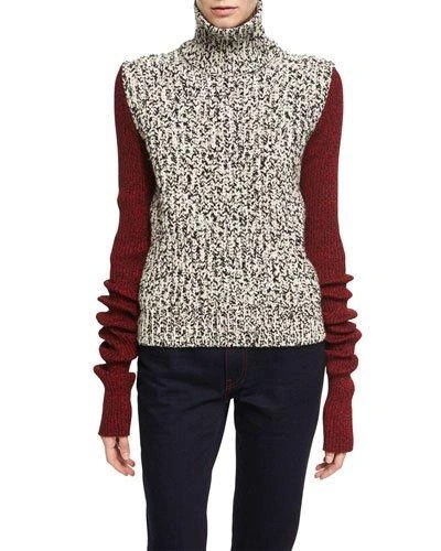 Calvin Klein Collection Two-tone Chunky Tweed Turtleneck Sweater In Multi