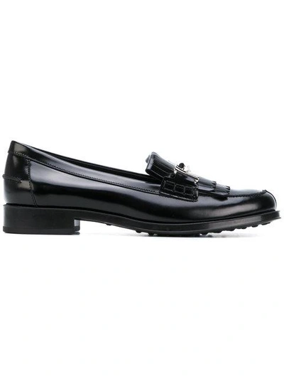 Tod's Double T Fringed Loafers In Nero