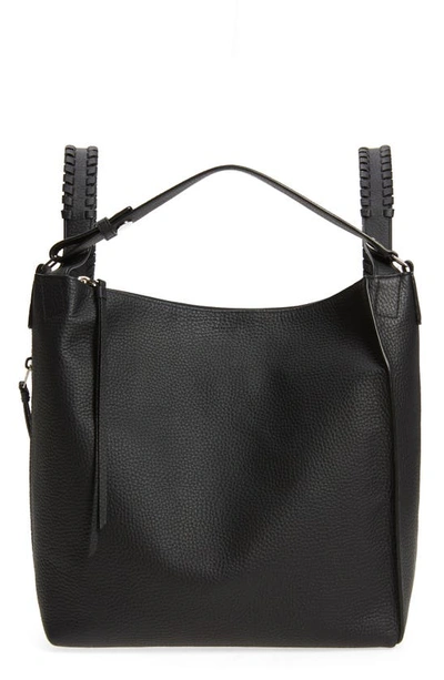 Allsaints Kita Convertible Leather Backpack - Black In Black/silver