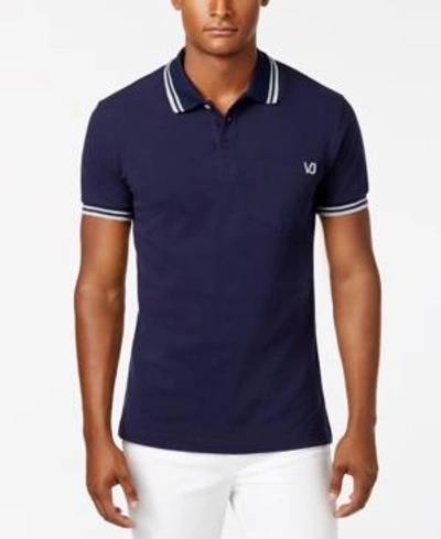 Versace Men's Embroidered Tiger Logo Polo Shirt In Blue