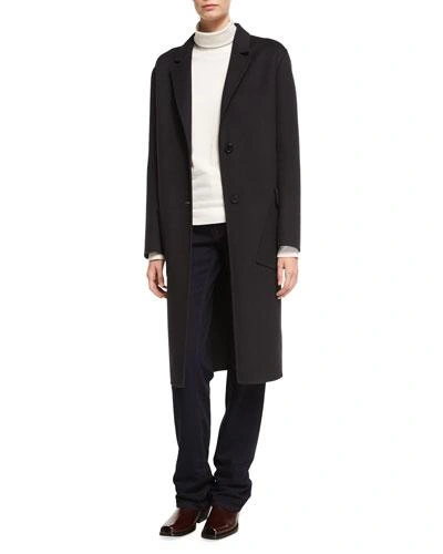 Calvin Klein Collection Cashmere Single-breasted Coat With Diagonal Pockets In Black