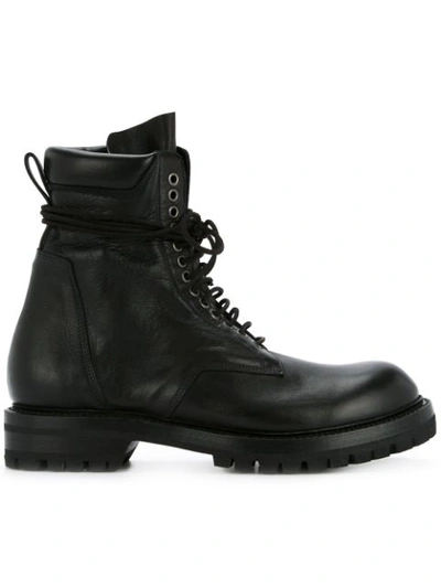 Rick Owens Lace-up Creased Leather Ankle Boots In Black