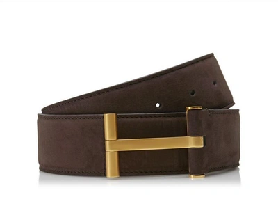 Tom Ford Vintage Gold T Buckle Belt In Darkchocolate