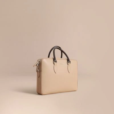 Burberry London Leather Briefcase In Honey/bitter Chocolate