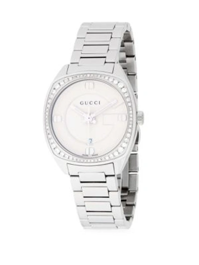 Gucci Diamond Studded White Gold Bracelet Watch In Silver