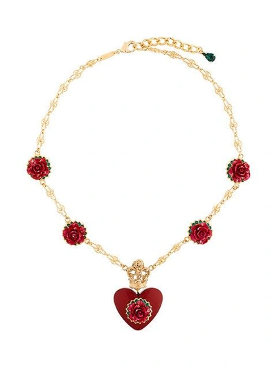 Dolce & Gabbana Heart And Rose-pendant Necklace In Gold