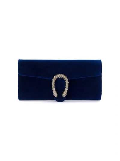 Gucci Dionysus Crystal-embellished Velvet Clutch In Blue