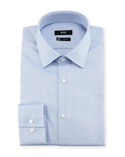Hugo Boss Textured Solid Slim-fit Travel Dress Shirt, Light Blue