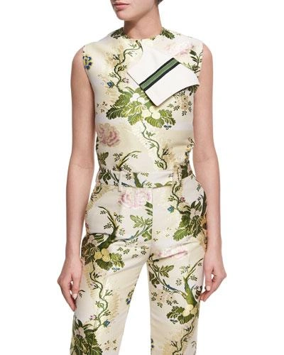 Calvin Klein Collection Flora Brocade Shell Top In Green Pattern