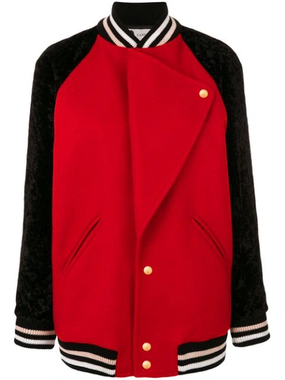 Lanvin Chenille & Wool Twill Bomber Jacket In Red