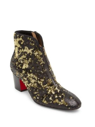 Christian Louboutin Disco Sequined Red Sole Bootie, Black/gold