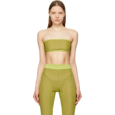 Balmain Green Jacquard Bandeau Bra In 1ui Anis