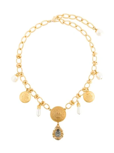 Dolce & Gabbana Crest-embossed Necklace In Metallic