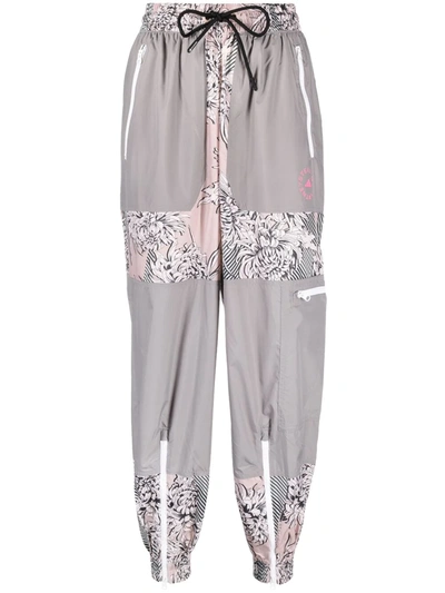 Adidas By Stella Mccartney Floral-print Panelled Track Pants In Grey