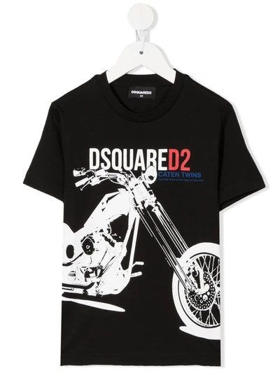 Dsquared2 Kids' Printed Cotton Jersey T-shirt In Black