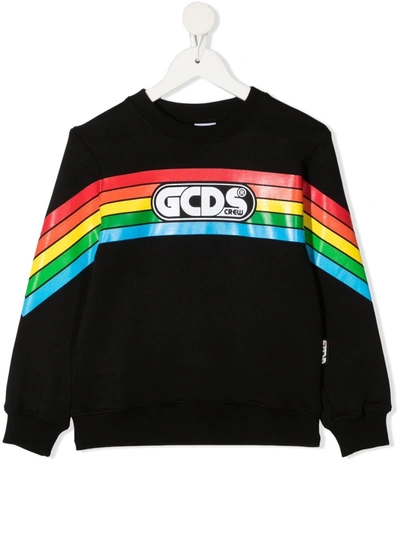 Gcds Teen Logo Striped Sweatshirt In Black