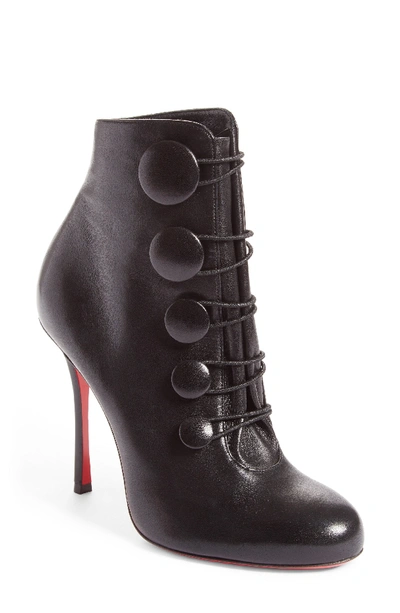 Christian Louboutin Booton Leather Red Sole Button Booties, Black In Black Leather