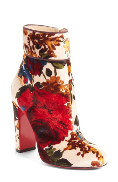 Christian Louboutin Moulamax 85 Bouquet-print Velvet Block Heel Booties In Multicolored