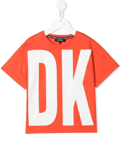 Dkny Kids' Logo-print Short-sleeved T-shirt In Papavero