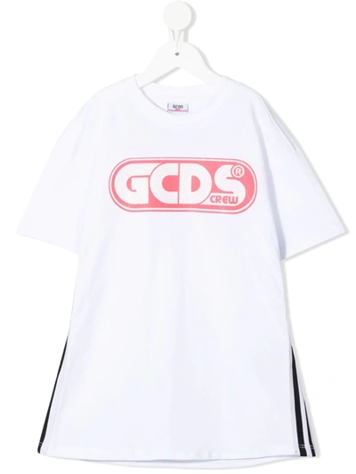 Gcds Teen Logo-print Short-sleeved T-shirt Dress In White