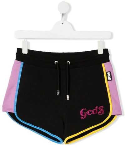 Gcds Teen Logo Colour-block Shorts In Black