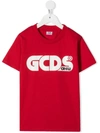 Gcds Kids' Logo Print Cotton Jersey T-shirt In Red